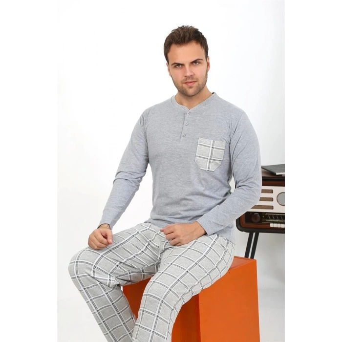 Erkek Uzun Kol Penye Gri Pijama Takımı
