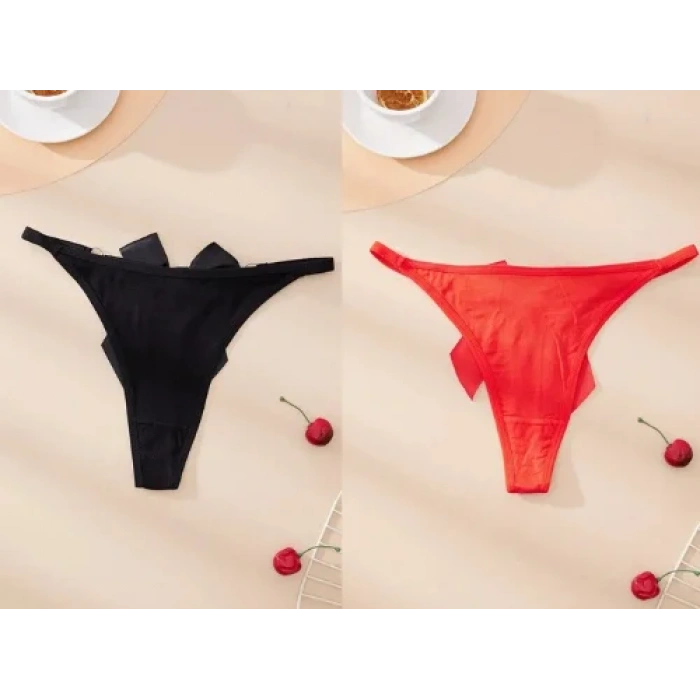 Fantezi Kadın 2li Fiyonklu Halkalı Tanga