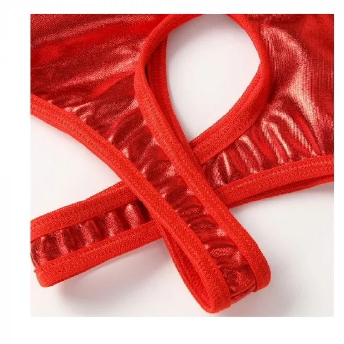 Fantezi Kırmızı Özel Bölgeleri Açık Parlak Külot