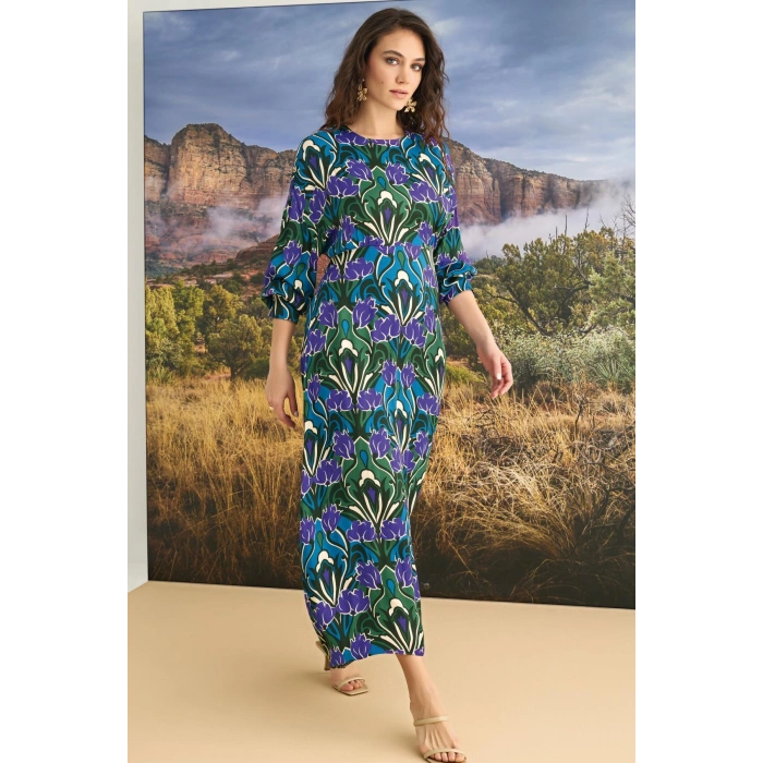 Giyim %100 Viskon Çiçek Desenli Saten Elbise