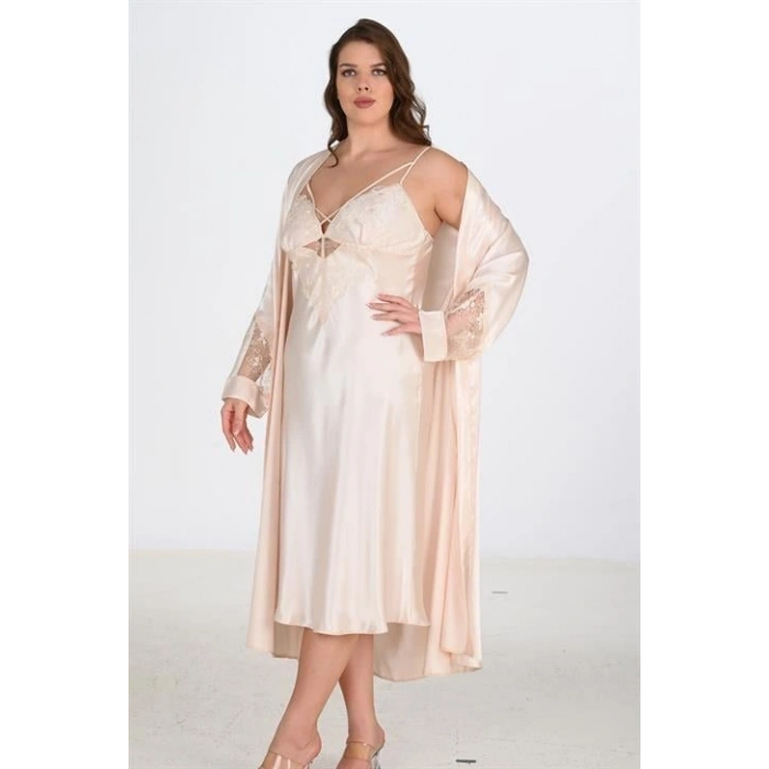 Giyim 2li Fildişi Sabahlık Takımı Bigsize 6222