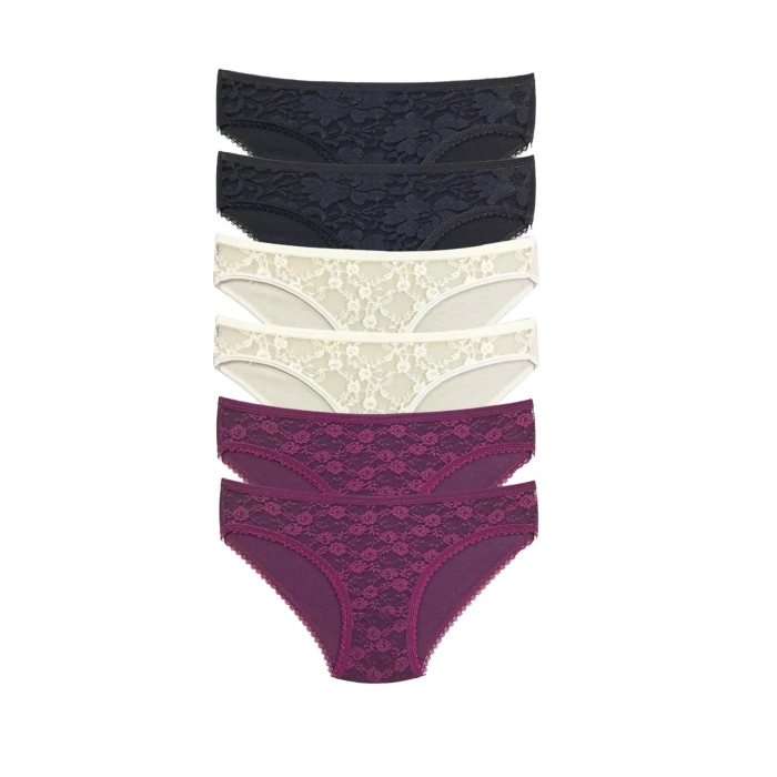 Giyim 6 Adet Önü Dantelli Transparan Kadın Slip Külot S115