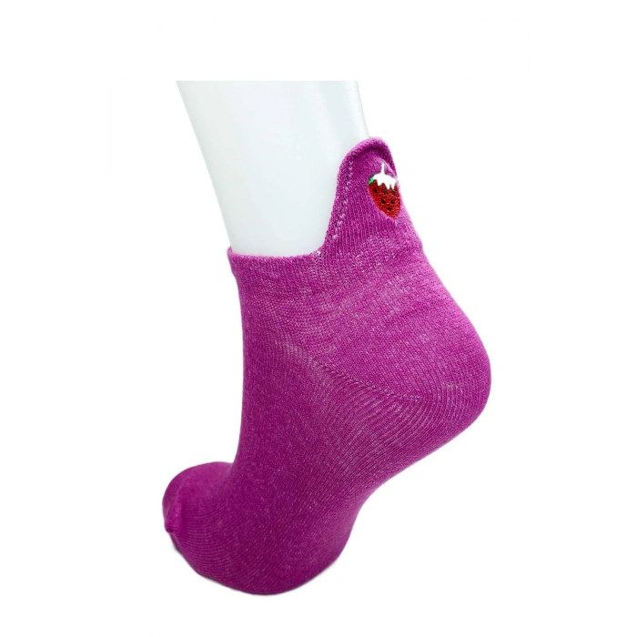 Giyim 6 Çift Çilek Nakış Baskılı Pamuklu Yumuşak Kadın Bilek Çorap