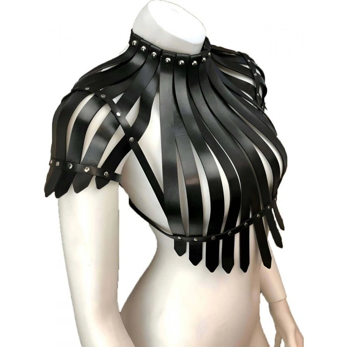 Giyim Arkası Açık Deri Crop Büstiyer Harness - Brf1257