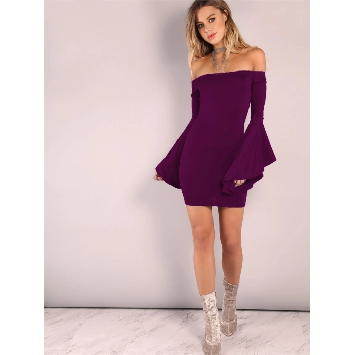 Giyim  B101320 İspanyol Kol Straplez Elbise