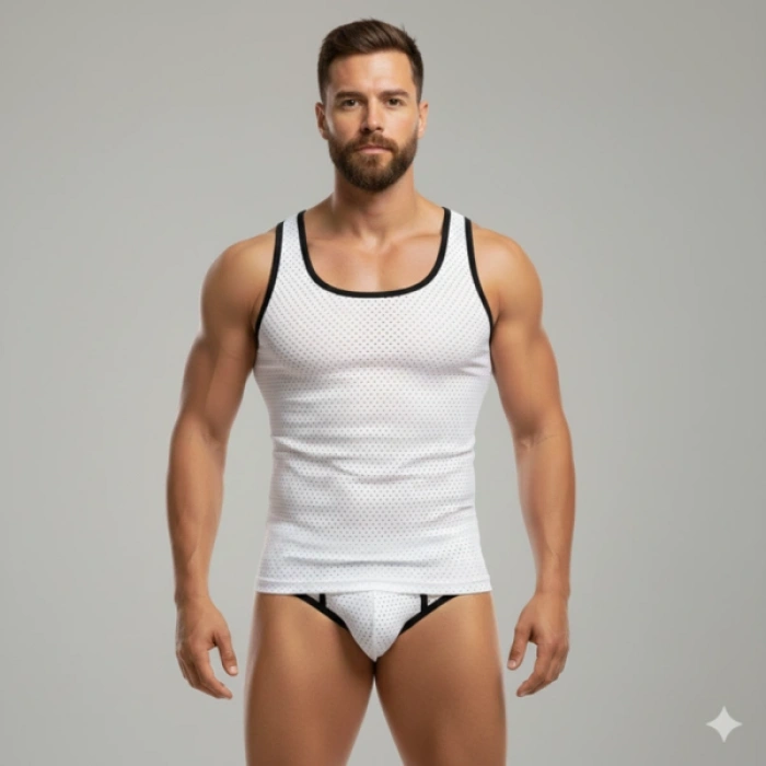 Giyim Beyaz Delikli Kumaş Tank Top Slip Takımı