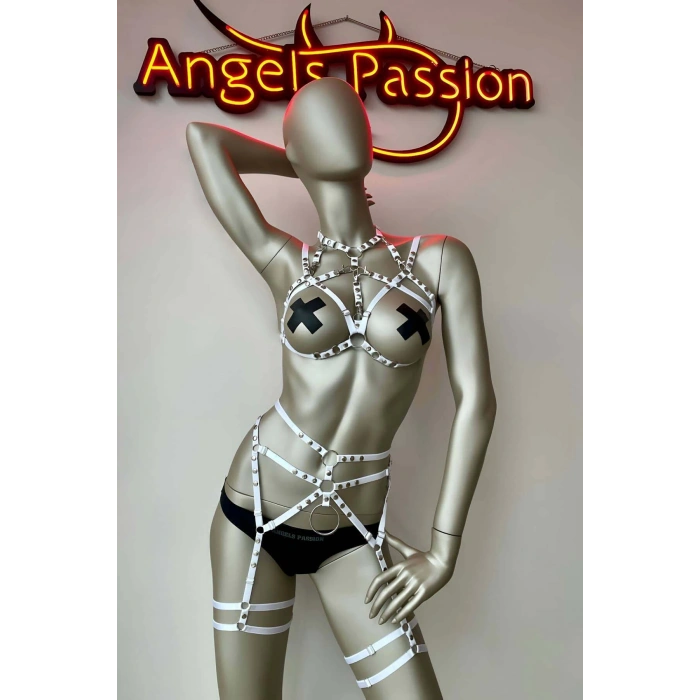 Giyim Beyaz Elastik Fantazi Jartiyer Harness