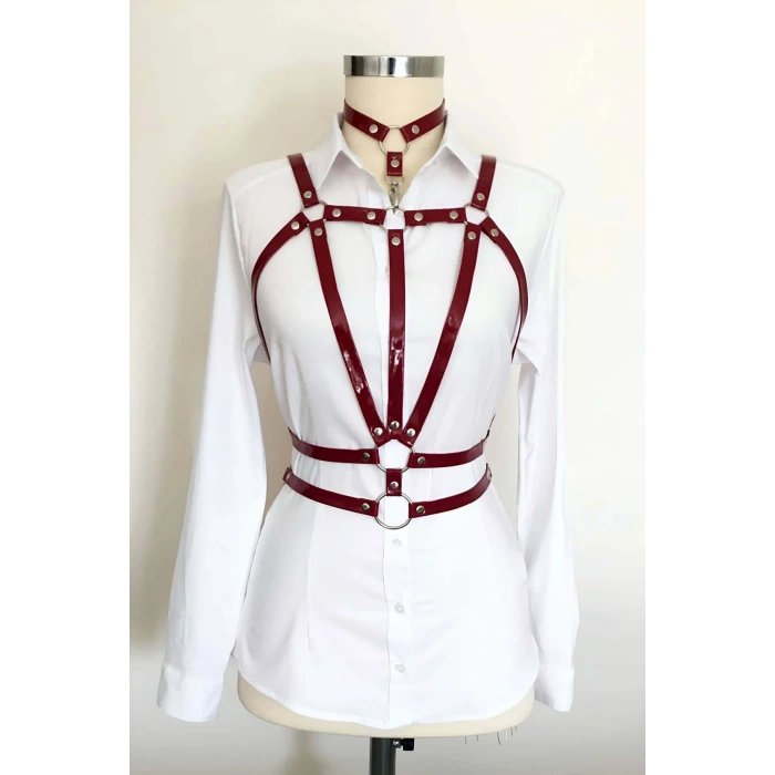 Giyim Boyundan Bağlamalı Çift Sıralı Üçgen Deri Harness - Brf115