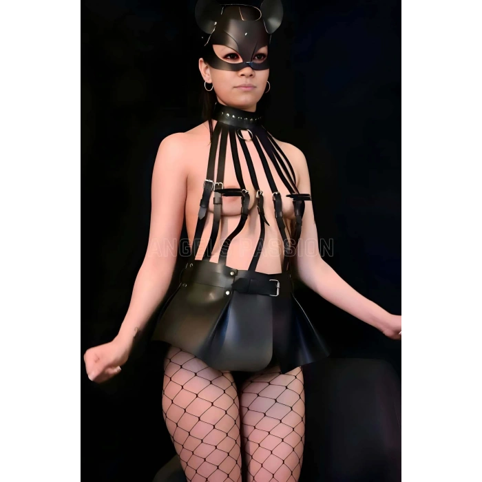 Giyim Büstiyer Ve Choker Görünümlü Şık Etek Harness - Brf998