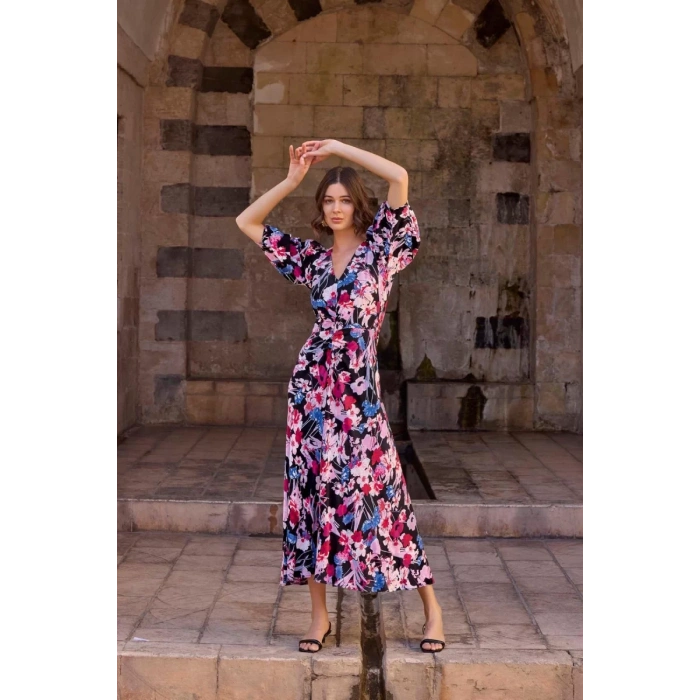 Giyim Çiçek Desenli Viskon Elbise