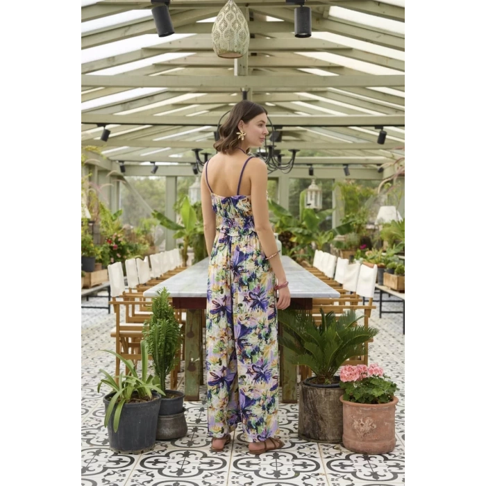 Giyim Çiçek Ve Yaprak Desenli İp Askılı Tulum