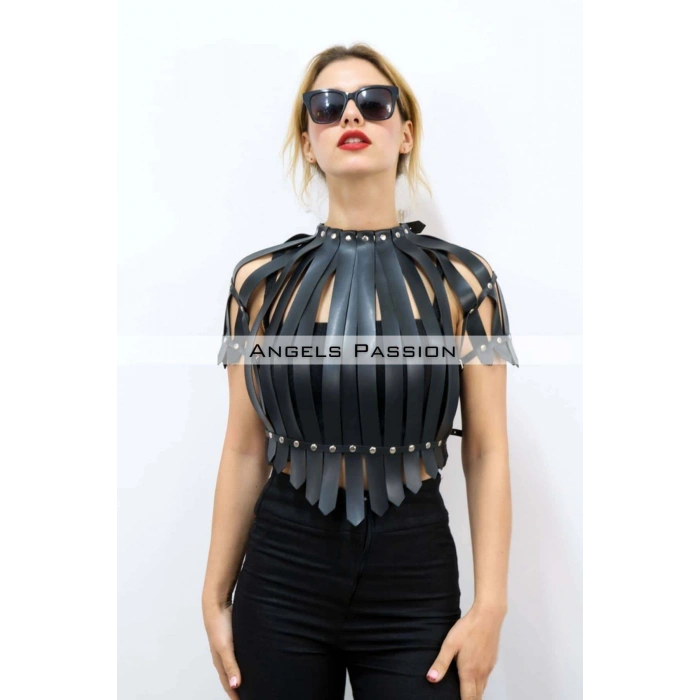 Giyim Crop Büstiyer Harness, Deri Göğüs Harness, Gömlek Üzeri Harness - Brf1257
