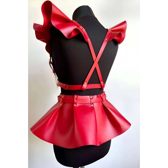 Giyim Deri Elbise Harness, Şık Mini Deri Elbise, Prenses Deri Elbise - Brf1001