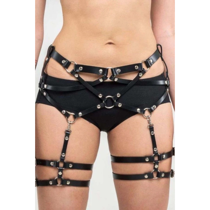 Giyim Deri Fantazi Jartiyer Harness - Brf876