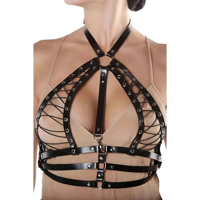 Giyim Deri Giysi Üzeri İpli Göğüs Altı Kemer Harness - Brf1077