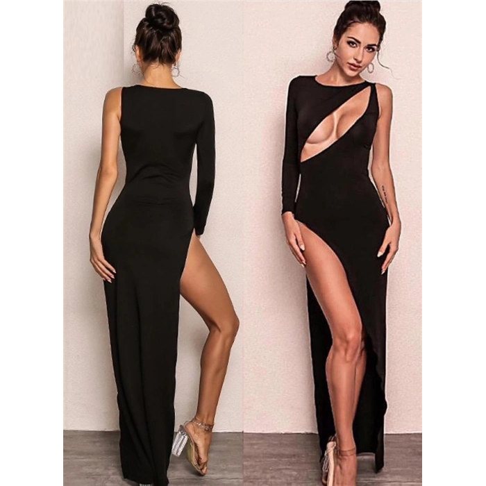 Giyim  Derin Dekolteli Uzun Yırtmaçlı Elbise