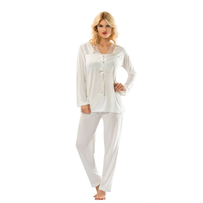 Giyim Ekru Penye Pijama Takımı - 1556
