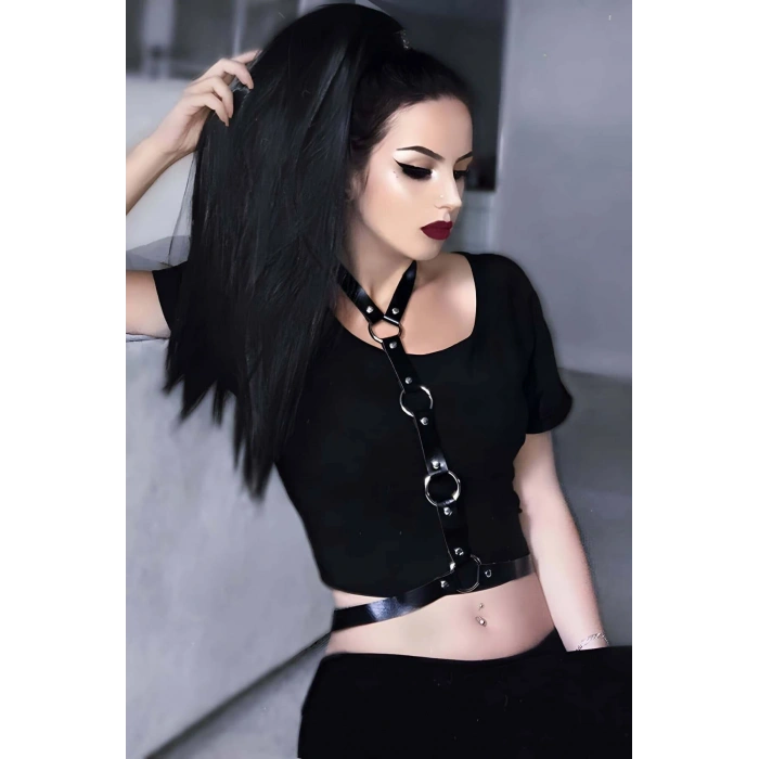 Giyim Elbise Üzeri Şık Deri Harness - Brf423