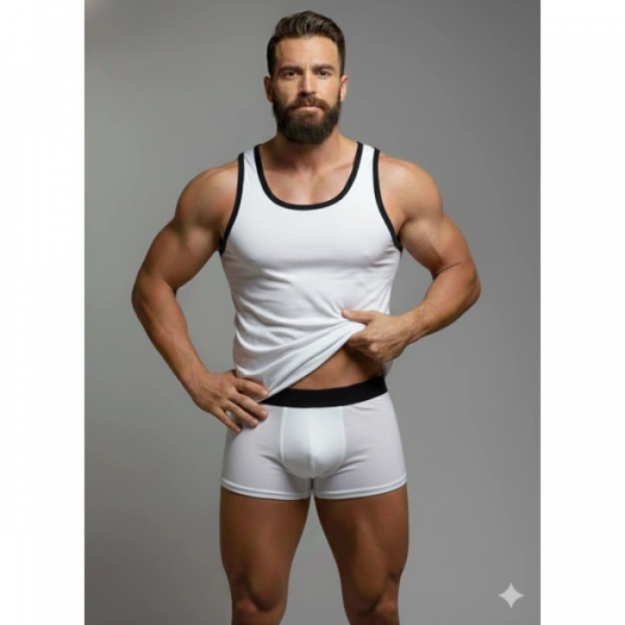 Giyim Erkek Beyaz Tank Top Boxer Takım