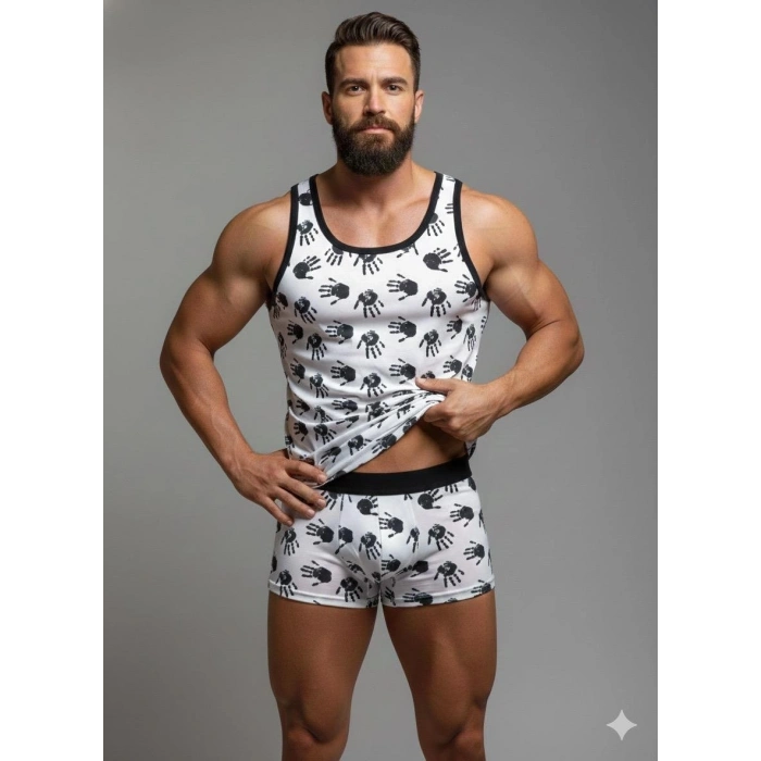 Giyim Erkek Desenli Tank Top Boxer Takım