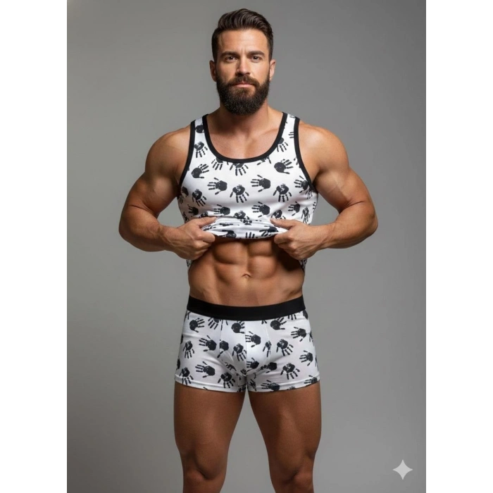 Giyim Erkek Desenli Tank Top Boxer Takım