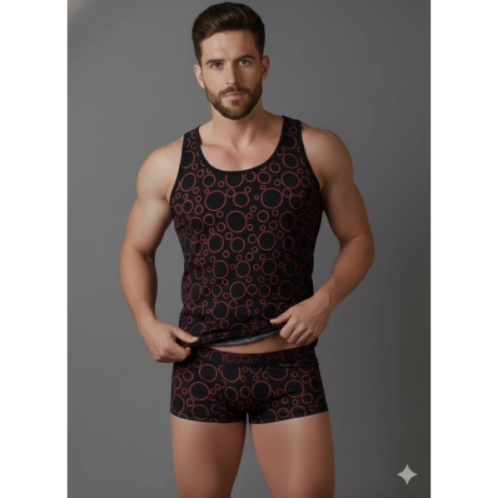 Giyim Erkek Desenli Tank Top Boxer Takımı