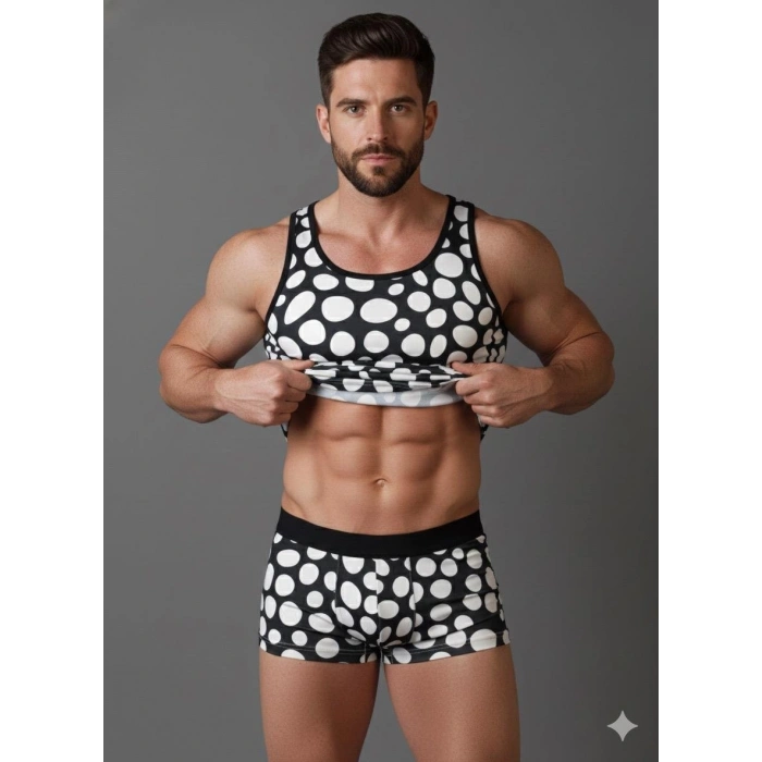 Giyim Erkek Desenli Tank Top Boxer Takımı