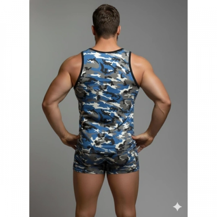 Giyim Erkek Kamuflaj Tank Top Boxer İç Çamaşır Takımı