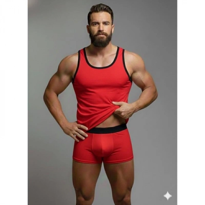 Giyim Erkek Kırmızı Tank Top Boxer Takımı