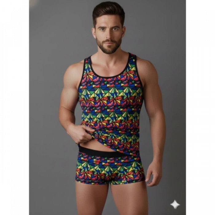 Giyim Erkek Renkli Tank Top Boxer Takımı