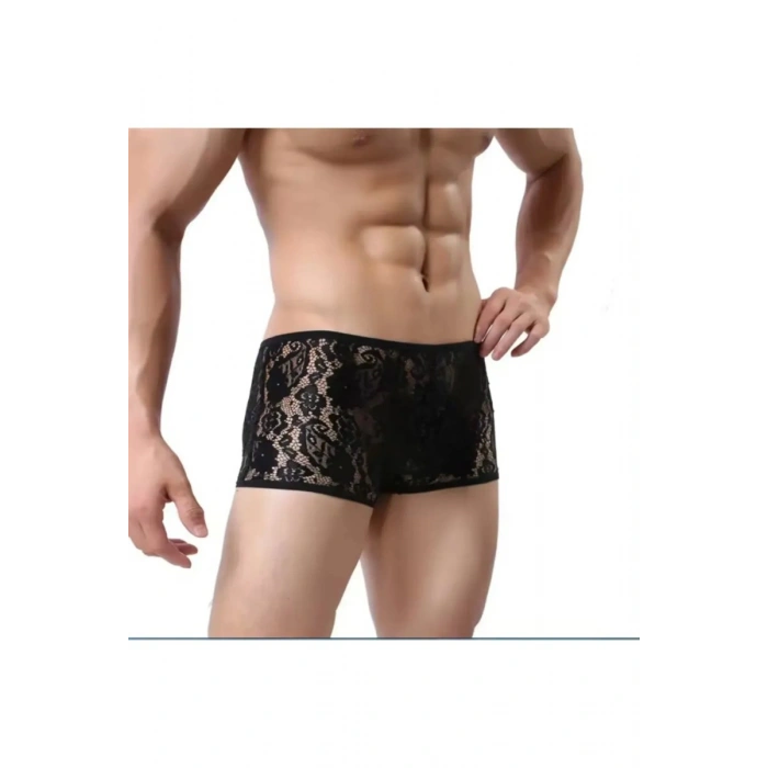 Giyim Erkek Siyah Dantelli Boxer İç Çamaşırı