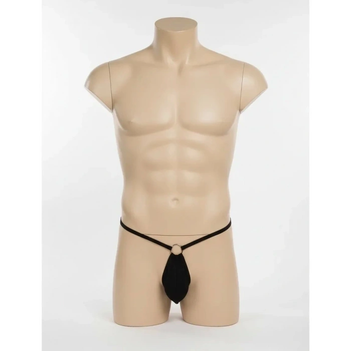 Giyim Erkek Siyah Halka Detaylı String Tanga