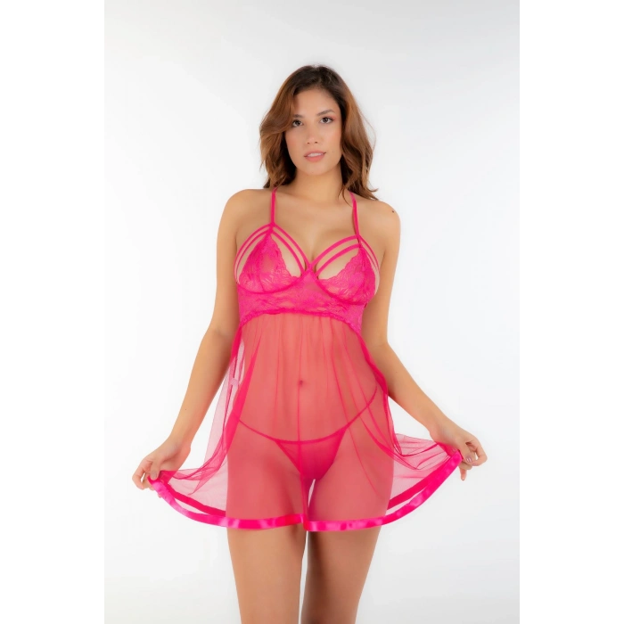 Giyim Fuşya Dantel Gecelik - 683