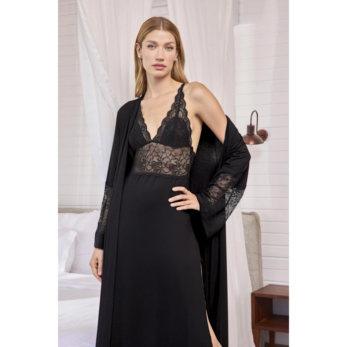 Giyim Göğüs Ve Sırt Dekolteli Dantelli Sabahlık Takımı