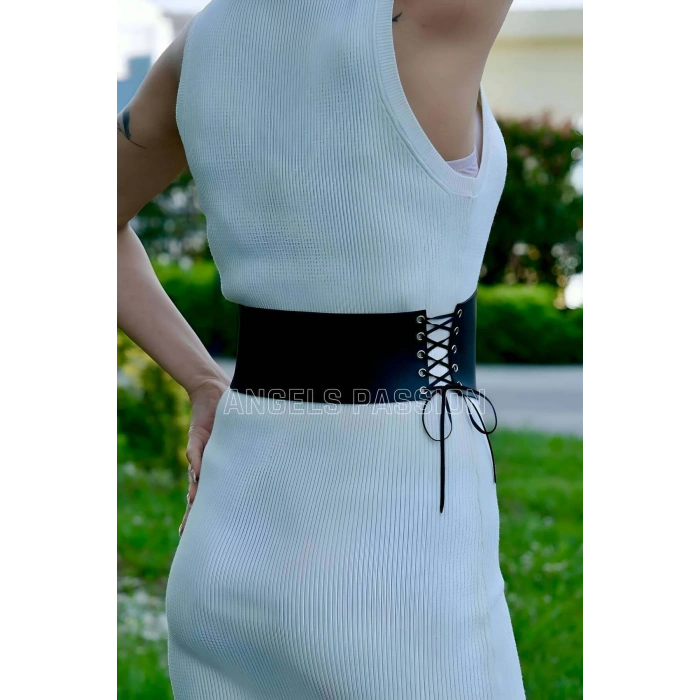 Giyim İp Detaylı Şık Harness Kemer, Deri Korse Kemer - Brf607