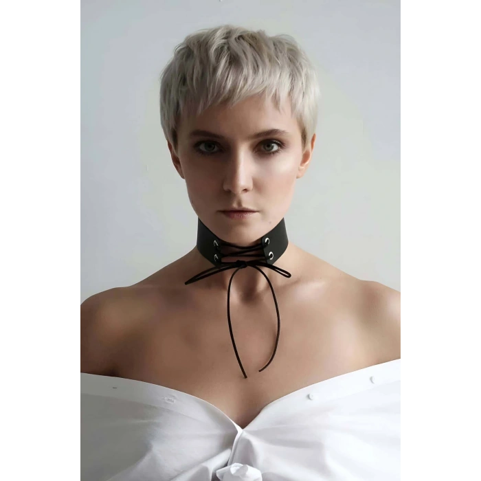Giyim İpli Bağlamalı Deri Choker Tasma - Brf900