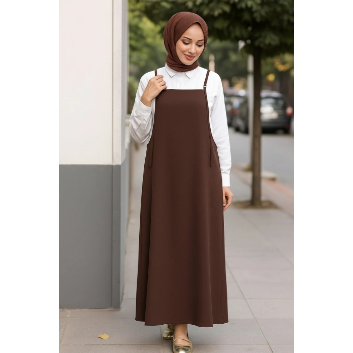 Giyim Kadın Acı Kahverengi Basic Ayarlanabilir Askılı Jile Elbise