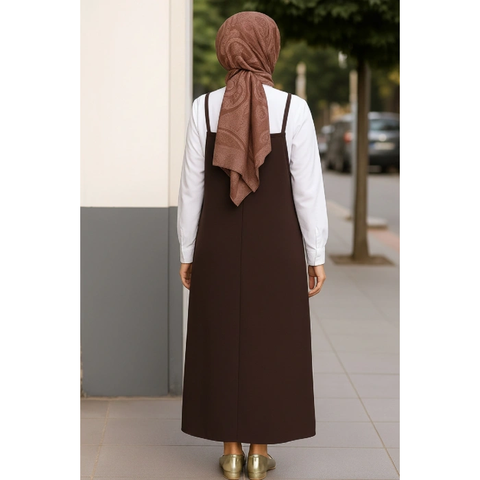 Giyim Kadın Acı Kahverengi Basic Ayarlanabilir Askılı Jile Elbise