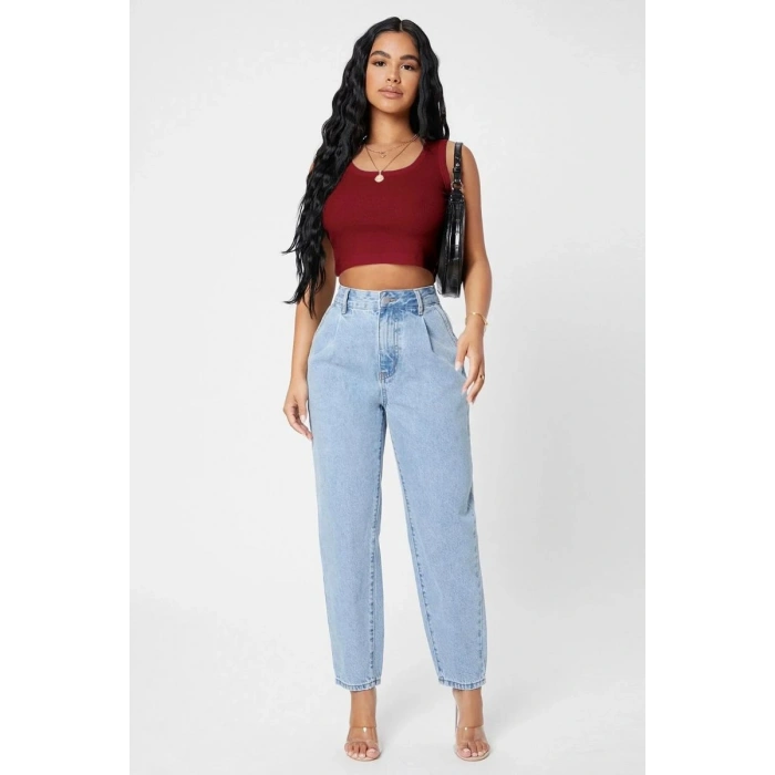 Giyim Kadın Bordo Modern Fit Kare Yaka Crop Top Bluz