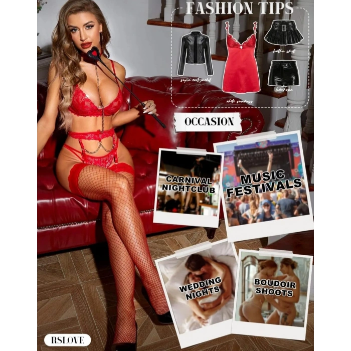 Giyim Kadın Kırmızı File Silikonlu Jartiyer Çorabı