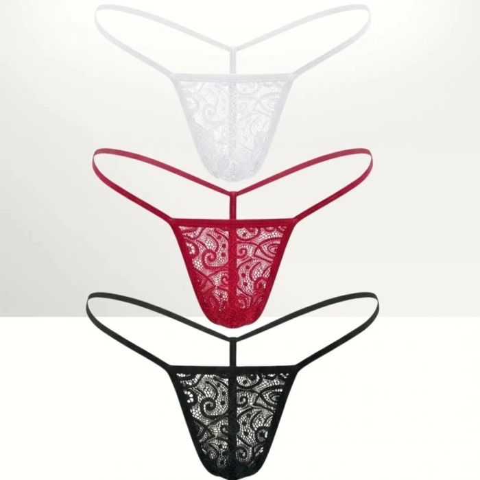 Giyim Kadın Premium Dantelli G-string 3’lü Külot Takımı