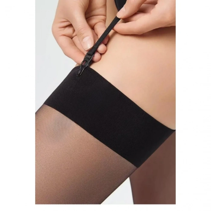 Giyim Kadın Siyah Düz Jartiyer Çorabı