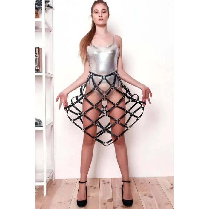 Giyim Kare Detaylı Seksi Deri Etek - Brf982