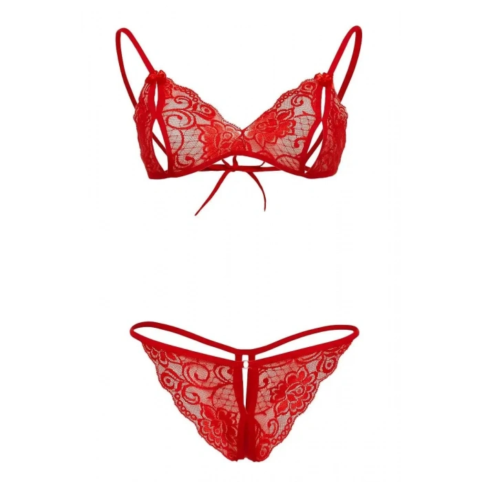 Giyim Kırmızı Dantelli Fantazi Sütyen Ve G-string Takım Brf2048
