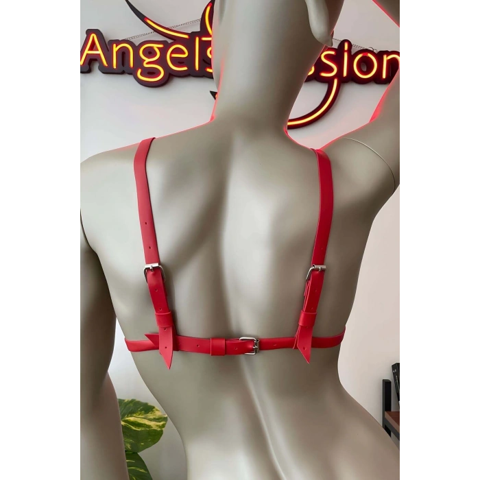 Giyim Kırmızı Deri Sütyen Harness