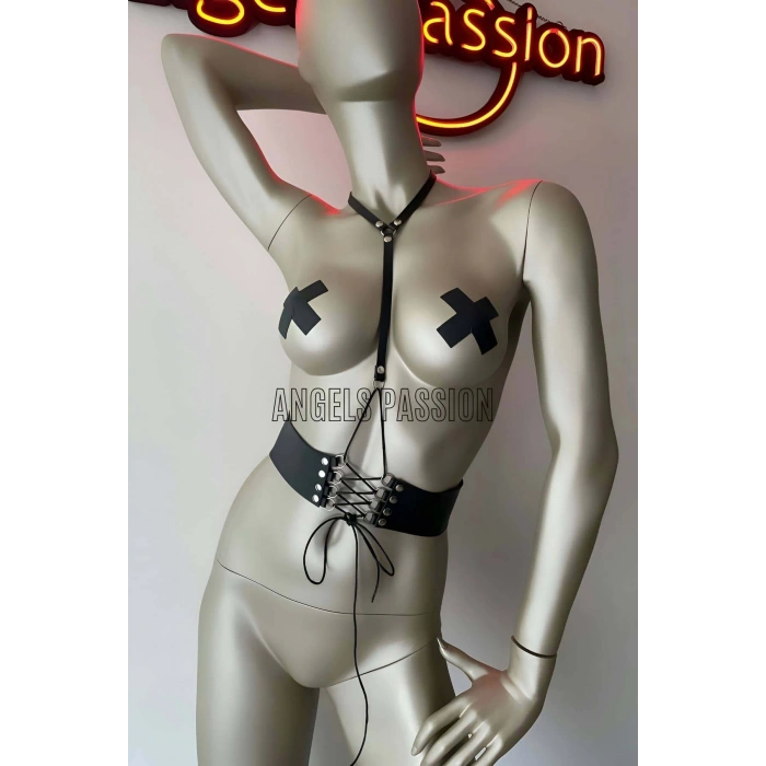 Giyim Klipsli Deri Korse Harness - Deri Korse Elbise - Brf594