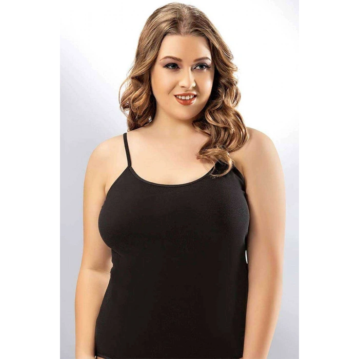 Giyim Kota Bayan İp Askılı Siyah Battal Atlet 6091