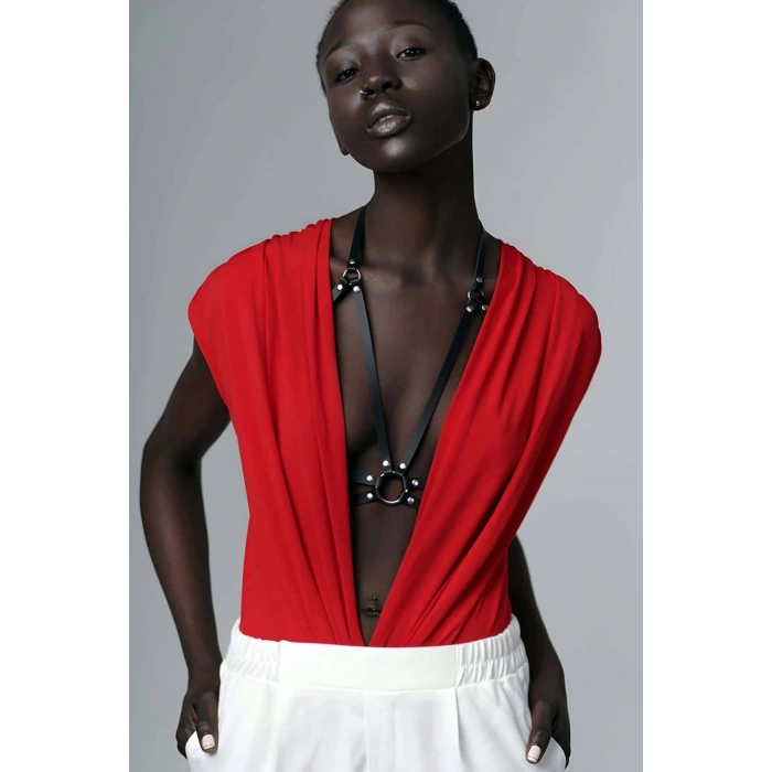 Giyim Omuz Göğüs Detaylı Şık Deri Harness - Brf200