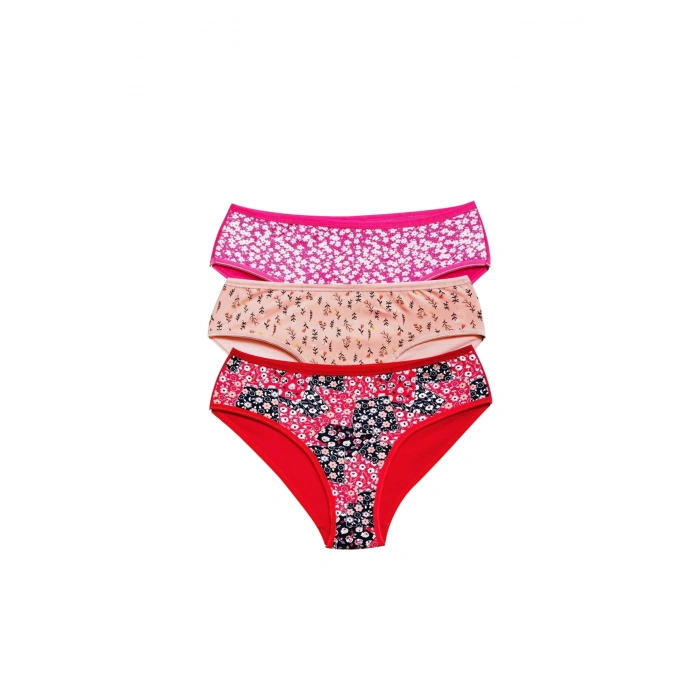 Giyim Pamuklu Geniş Kenarlı Likralı Desenli Bato Kadın Külot 3lü Paket Set3