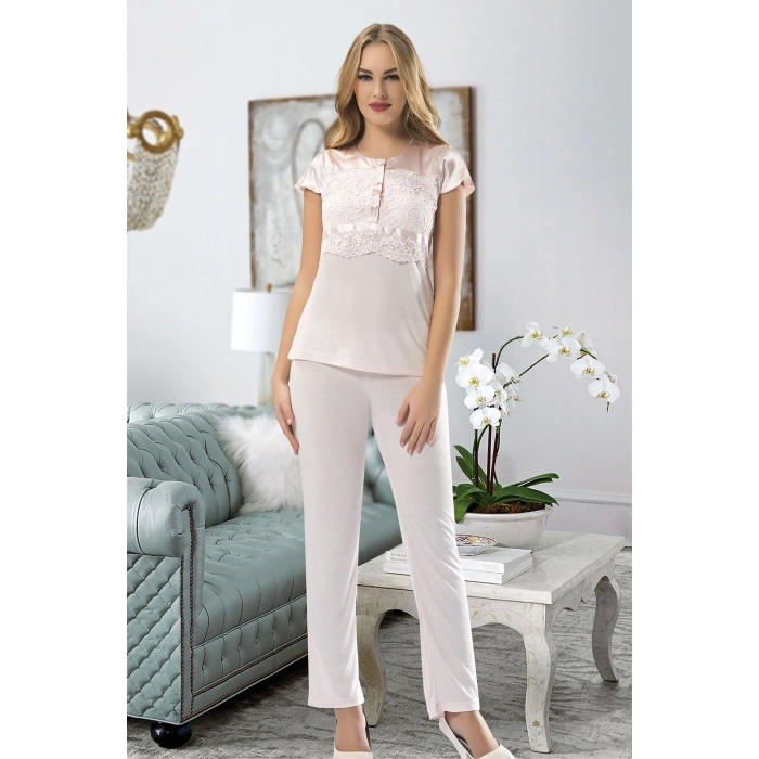 Giyim Pudra Penye Pijama Takımı - 1417